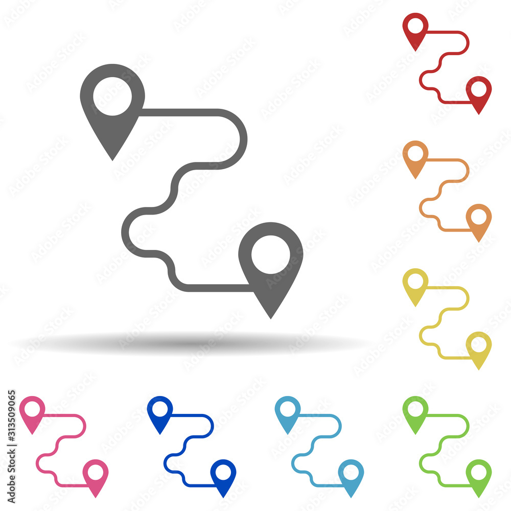 Poster pins, connection, positioning in multi color style icon. simple glyph, flat vector of business icons