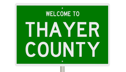 Rendering of a green 3d highway sign for Thayer County