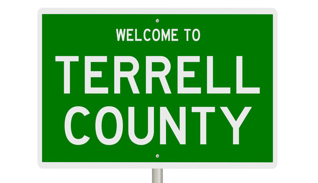 Rendering of a green 3d highway sign for Terrell County