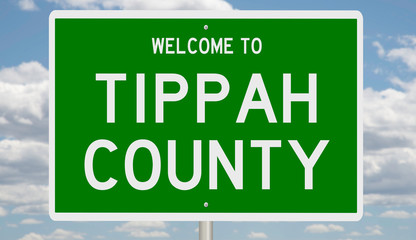 Rendering of a green 3d highway sign for Tippah County