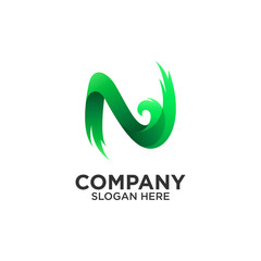 letter N with wave logo design