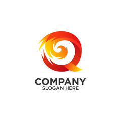 letter Q with fire logo design