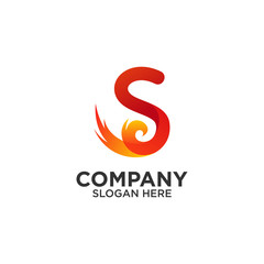 letter S with fire logo design