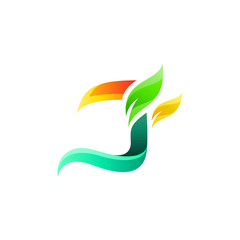 colorful letter J with plant logo design