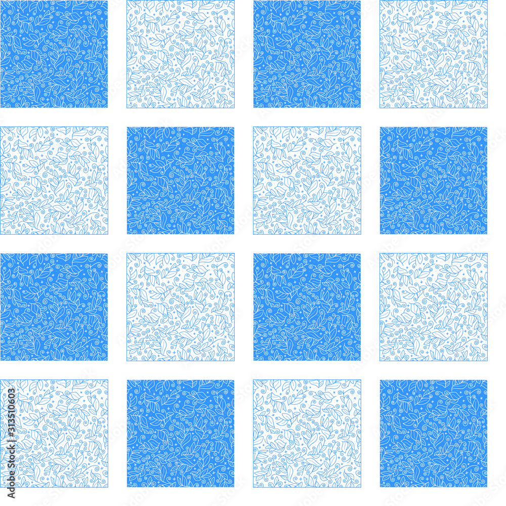 Poster cute vector leaf tiles in a checkerboard style seamless vector pattern. abstract print with leaves. 