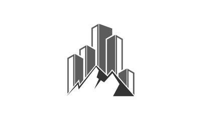 Mountain and building simple luxury vector logo