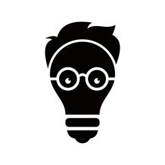 Geek lamp character logo. Smart geek with light bulb logo.