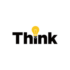 Think word mark with light bulb vector template.