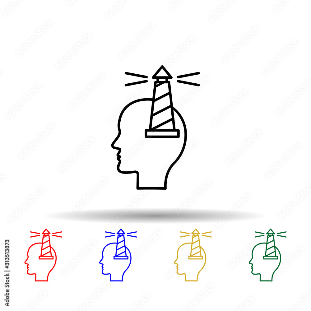 Poster head, lighthouse multi color style icon. simple thin line, outline vector of creative thinking icons