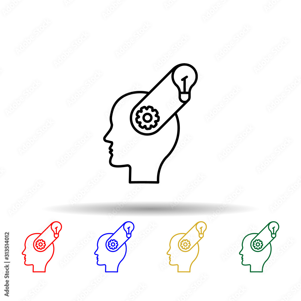 Poster brain, gear, bulb multi color style icon. simple thin line, outline vector of creative thinking icon