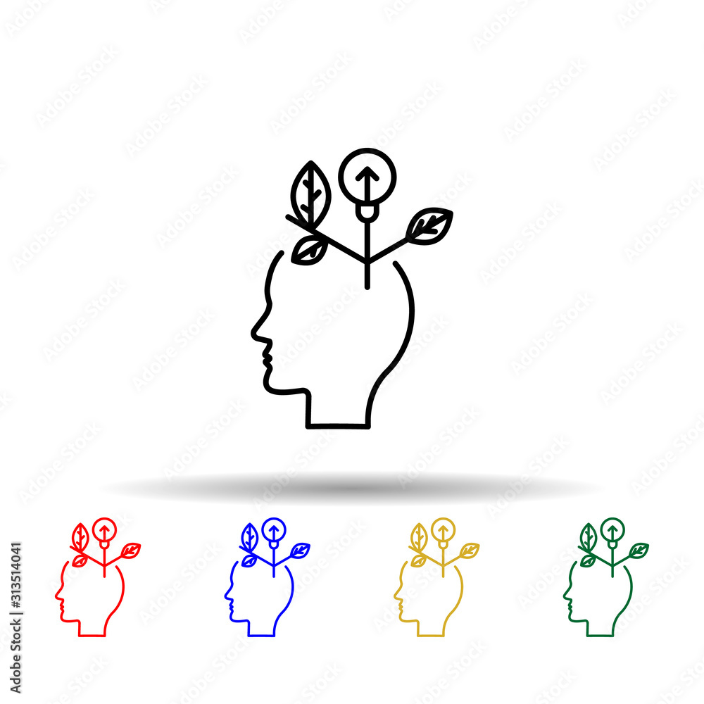 Poster brain, growth, flower multi color style icon. simple thin line, outline vector of creative thinking 