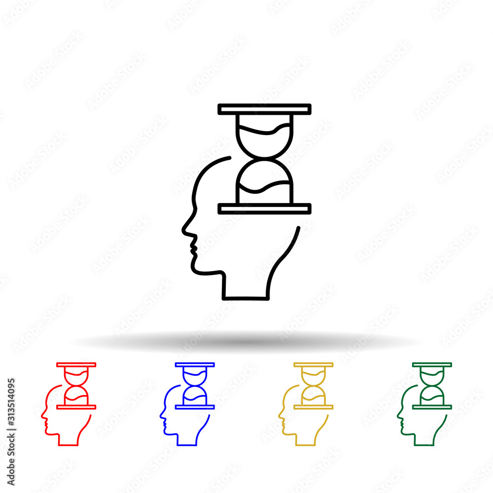 Poster hourglass, brain multi color style icon. simple thin line, outline vector of creative thinking icons