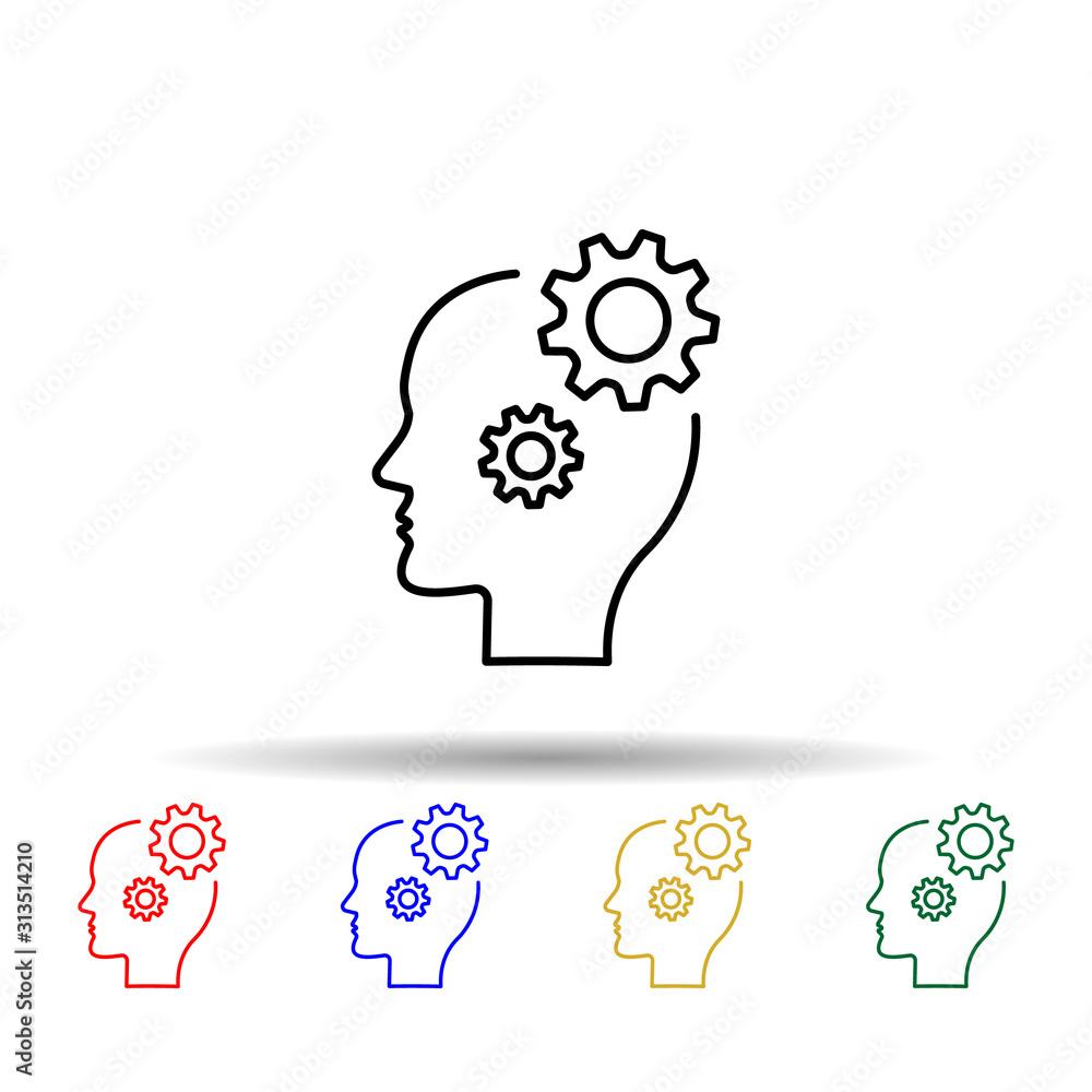 Poster gear, solution, head multi color style icon. simple thin line, outline vector of creative thinking i
