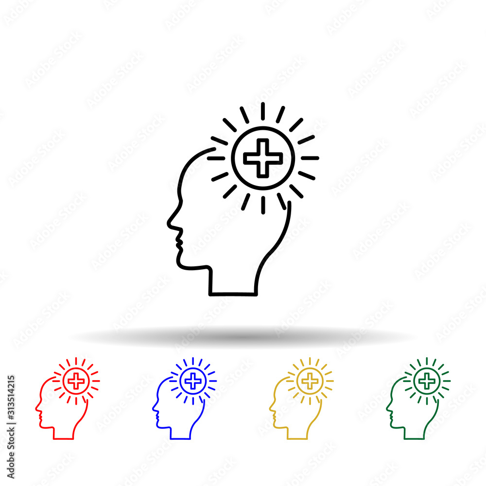 Poster plus, health, brain multi color style icon. simple thin line, outline vector of creative thinking ic