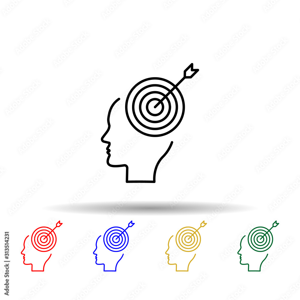 Poster brain, goal, target multi color style icon. simple thin line, outline vector of creative thinking ic