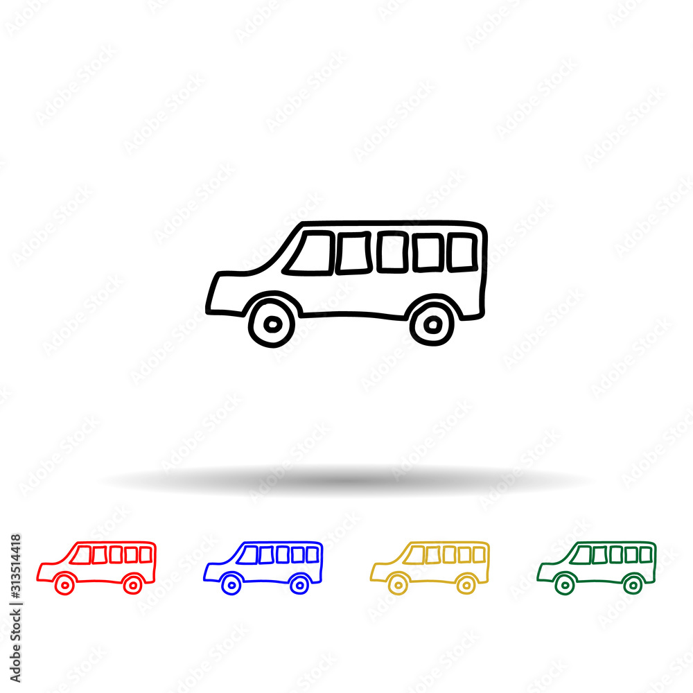 Poster school bus sketch multi color style icon. simple thin line, outline vector of education icons for ui