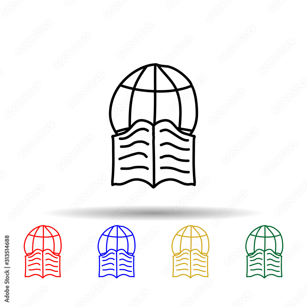Poster the globe and the book sketch multi color style icon. simple thin line, outline vector of education 