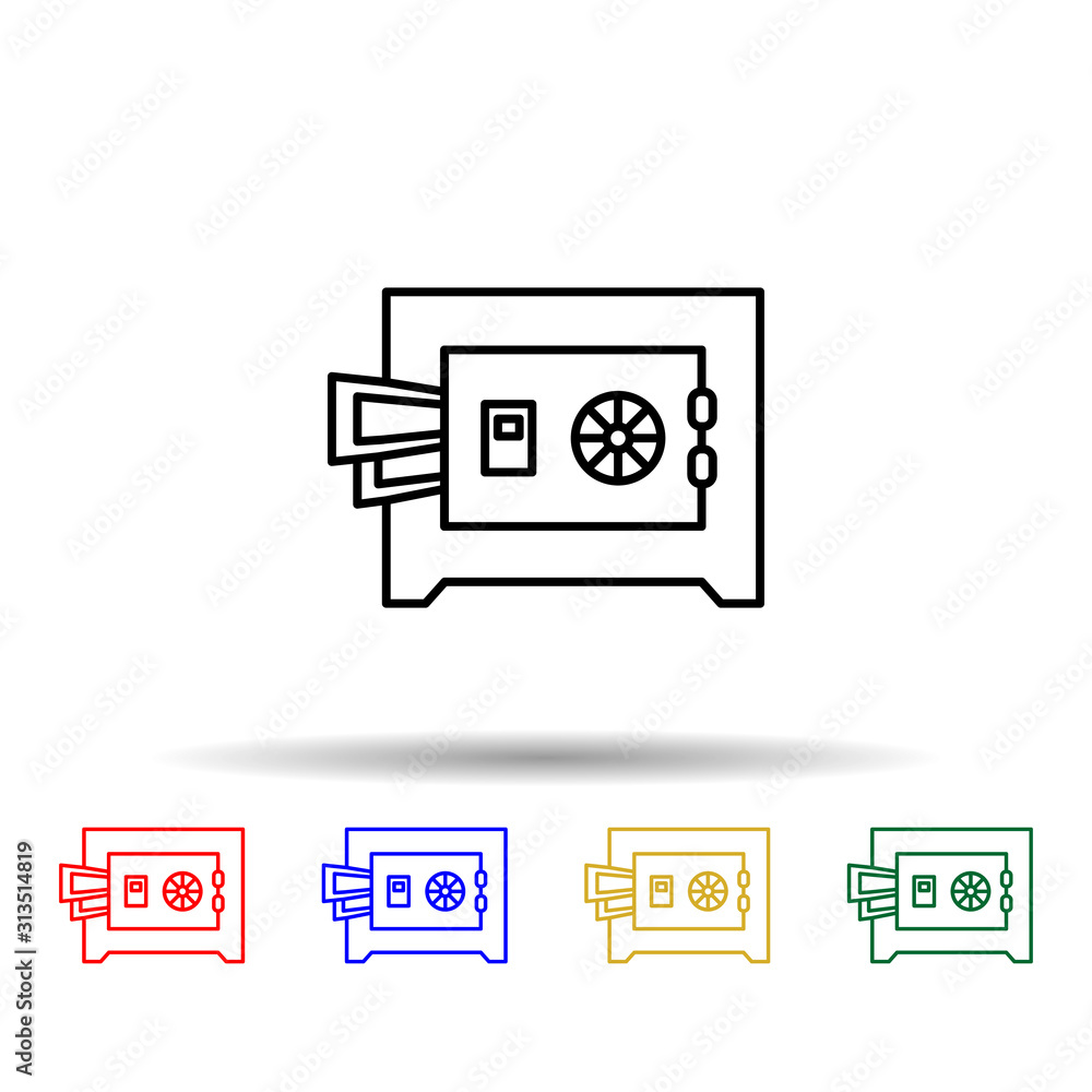 Poster safebox, money multi color style icon. simple thin line, outline vector of law and justice icons for