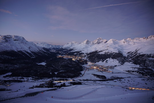 View Of St. Moritz In Sunset