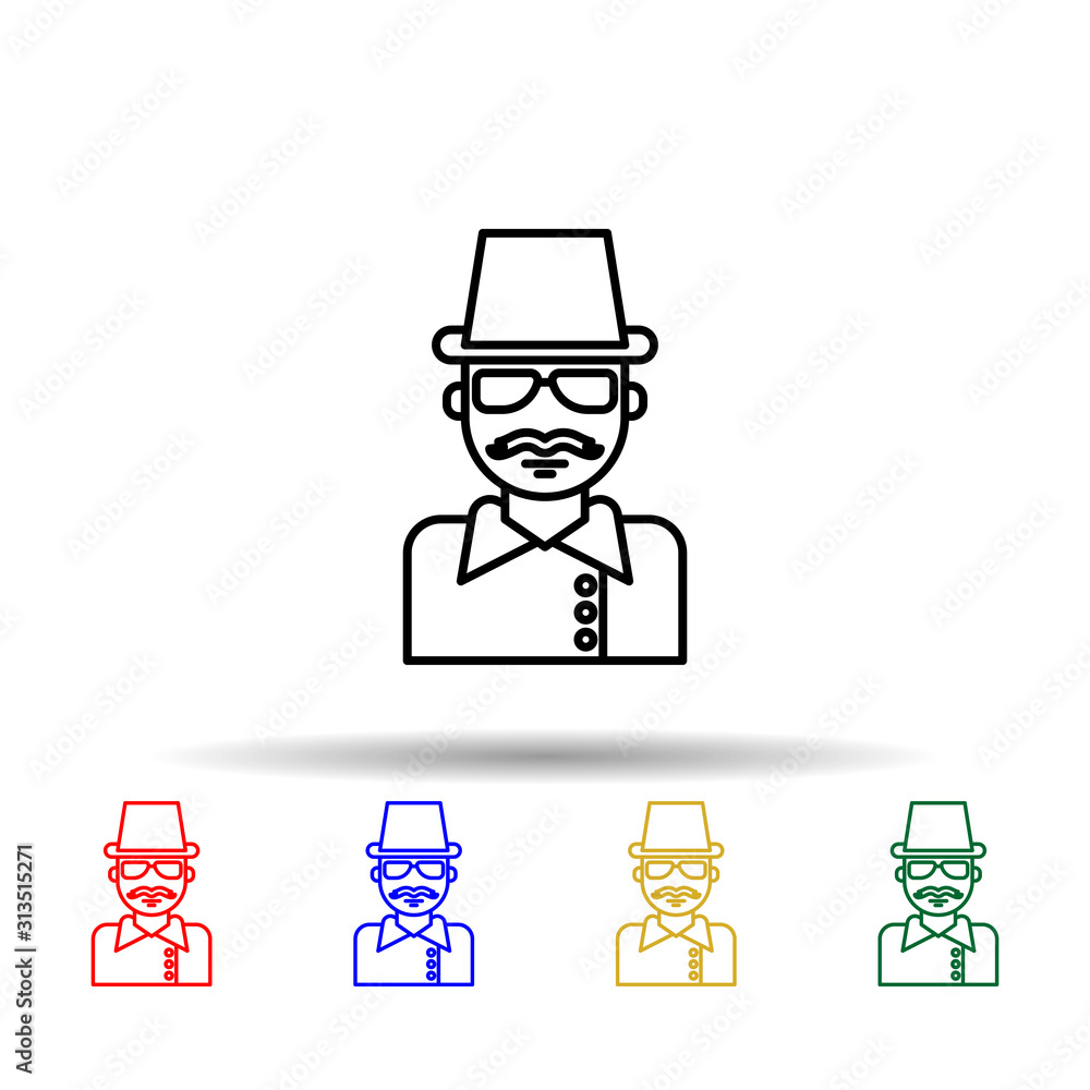 Poster detective, hat multi color style icon. simple thin line, outline vector of law and justice icons for