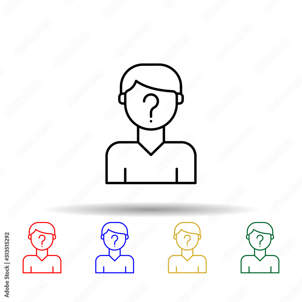 Poster suspect, man, question mark multi color style icon. simple thin line, outline vector of law and just