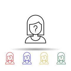 Suspect, woman, question mark multi color style icon. Simple thin line, outline vector of law and justice icons for ui and ux, website or mobile application