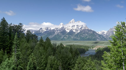 morning view of grand teton from the snake river overlook