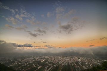 Beautiful sunrise with beautiful clouds above Puli town   