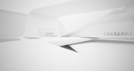 Abstract architectural smooth white interior of a minimalist house with swimming pool. 3D illustration and rendering.