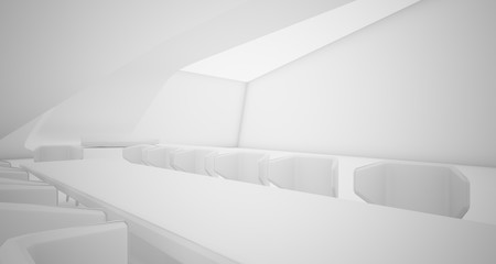 Abstract architectural smooth white interior of a minimalist house with swimming pool. 3D illustration and rendering.