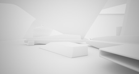 Abstract architectural smooth white interior of a minimalist house with swimming pool. 3D illustration and rendering.