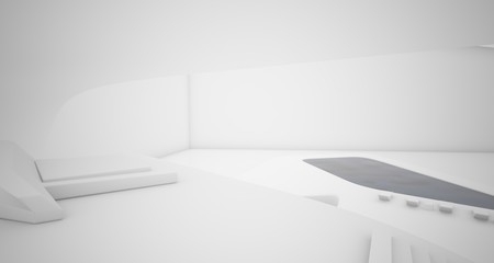 Abstract architectural smooth white interior of a minimalist house with swimming pool. 3D illustration and rendering.