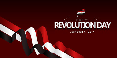 Egypt Revolution Day With Ribbon and Flag Vector For Banner Print