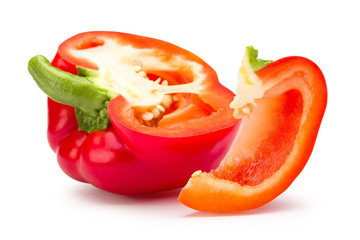 Red bell pepper sliced isolated on white with clipping path.