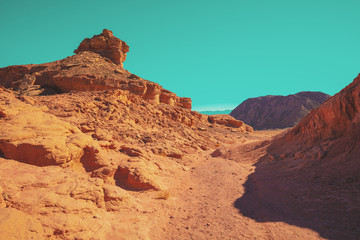 Desert nature landscape. Sandstone rocks in Timna park, Israel