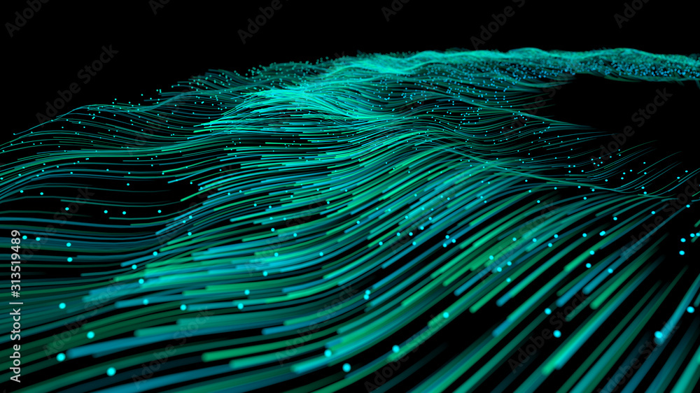 Fototapete  3d rendering of swirling particle lines