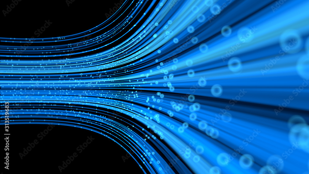 Poster 3d rendered fiber-like particle lines with depth