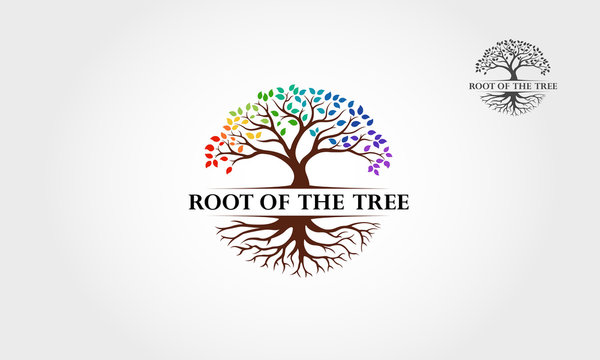 Root Of The Tree Rainbow - vector logo illustration. This logo symbolize a protection, peace,tranquility, growth, and care or concern to development.