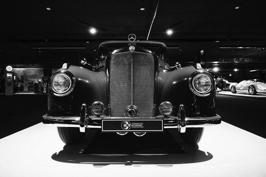 luxury car Mercedes-Benz limousine sedan W187. Vintage car on cars exhibition. Classic Car exhibition - Heydar Aliyev Center, Baku, Azerbaijan - 26,04,2017
