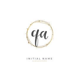 Handwritten initial letter Q A QA for identity and logo. Vector logo template with handwriting and signature style.