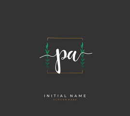 Handwritten initial letter P A PA for identity and logo. Vector logo template with handwriting and signature style.