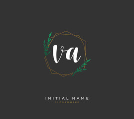 Handwritten initial letter V A VA for identity and logo. Vector logo template with handwriting and signature style.