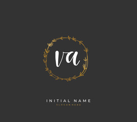 Handwritten initial letter V A VA for identity and logo. Vector logo template with handwriting and signature style.