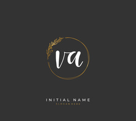 Handwritten initial letter V A VA for identity and logo. Vector logo template with handwriting and signature style.