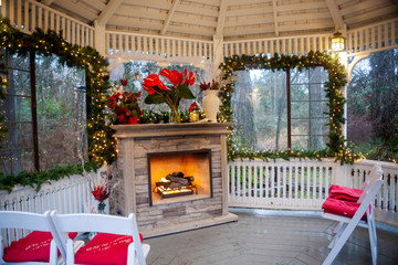 Winter gazebo fireplace