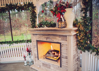 Christmas outdoor fireplace