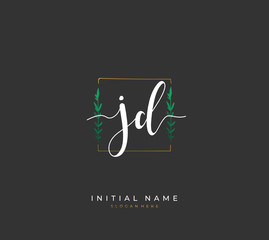 Handwritten initial letter J D JD for identity and logo. Vector logo template with handwriting and signature style.