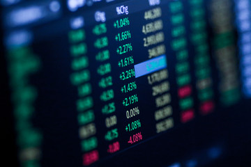 Stock exchange market chart, Stock market data on LED display. Business analysis concept.