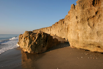 Anastasia limestone outcropping in Blowing Rocks Preserve on Jupiter Island, Florida on clear...