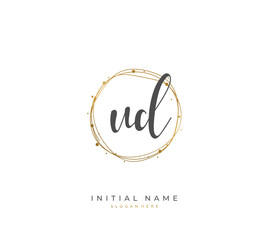 Obraz premium Handwritten initial letter U D UD for identity and logo. Vector logo template with handwriting and signature style.